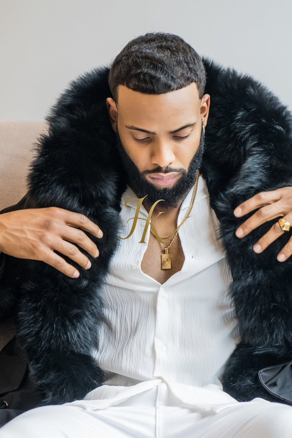 Mens Black Fox Fur Coat