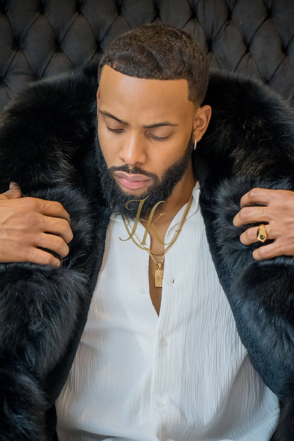 Mens Black Fox Fur Coat