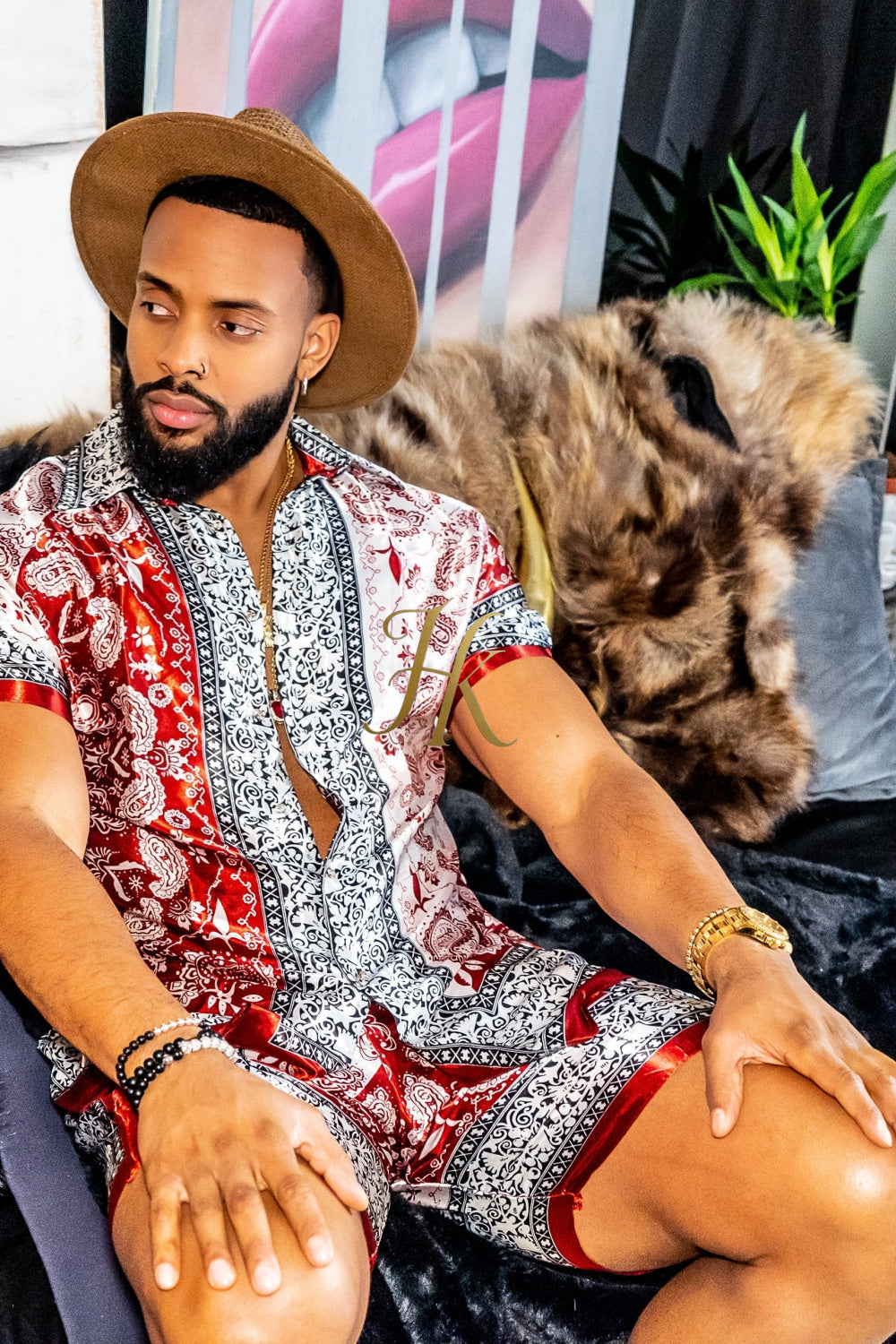 Red Mens Luxury Silk Dress Set Outfits