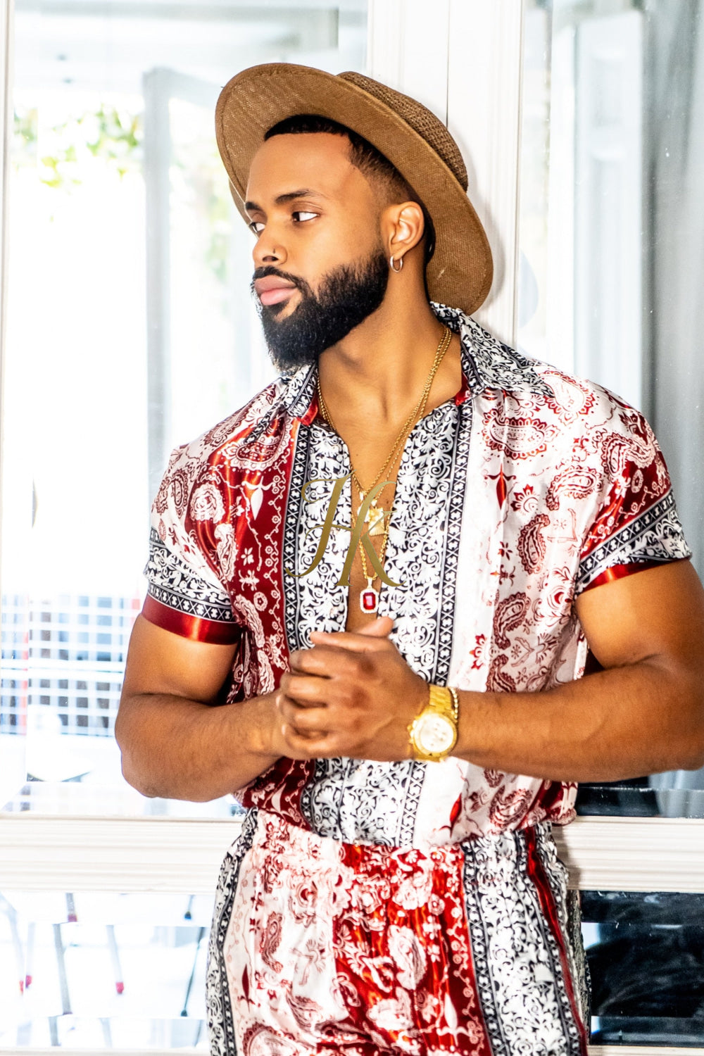 Red Mens Luxury Silk Dress Set Outfits