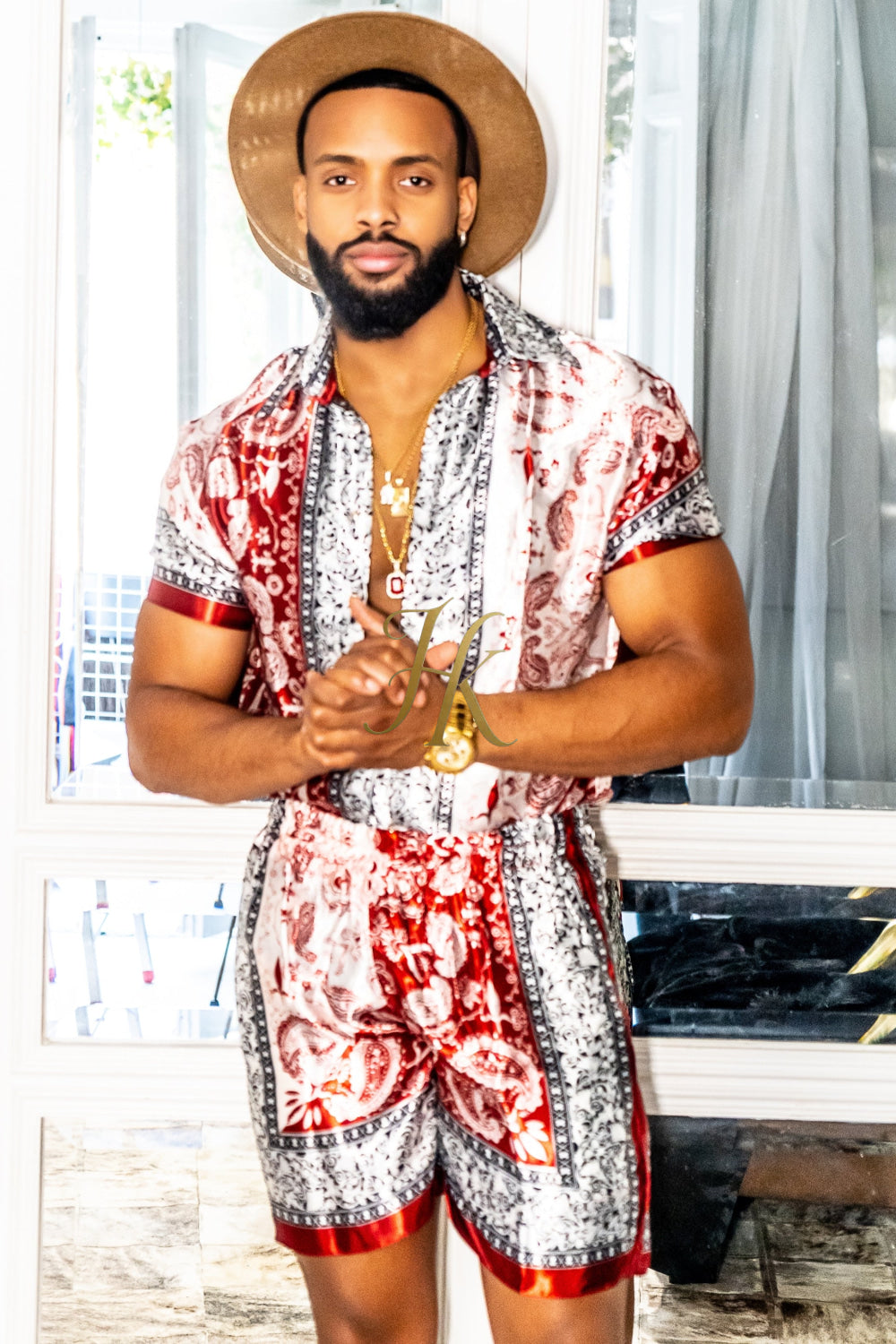 Red Mens Luxury Silk Dress Set Outfits