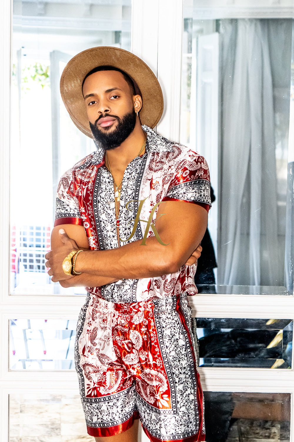 Red Mens Luxury Silk Dress Set Outfits