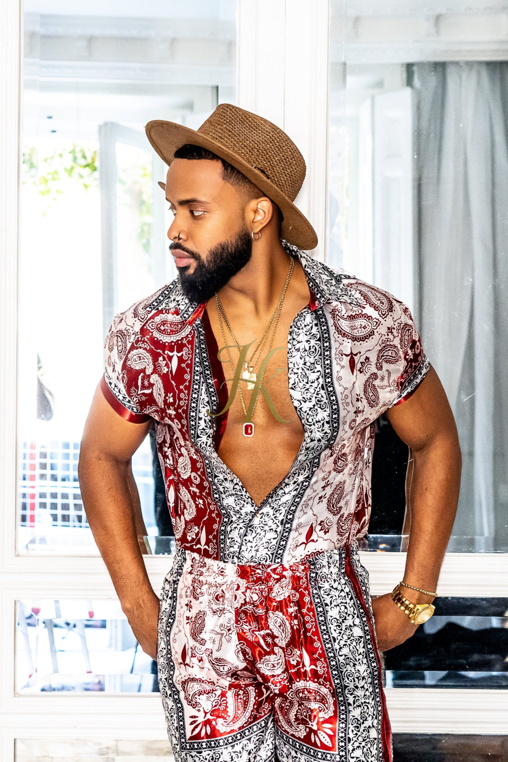 Red Mens Luxury Silk Dress Set Outfits