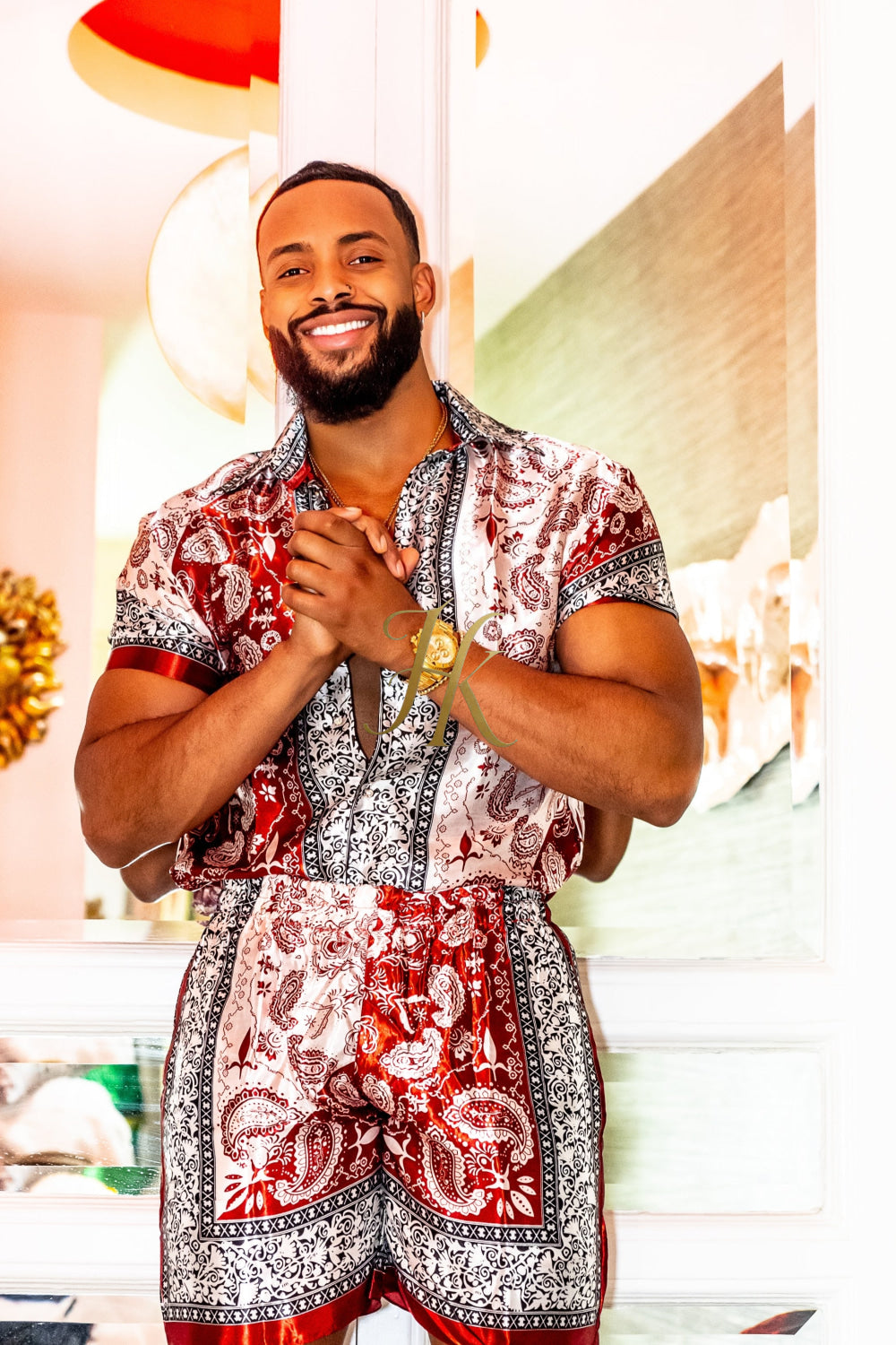 Red Mens Luxury Silk Dress Set Outfits