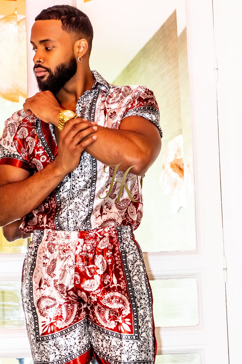 Red Mens Luxury Silk Dress Set Outfits