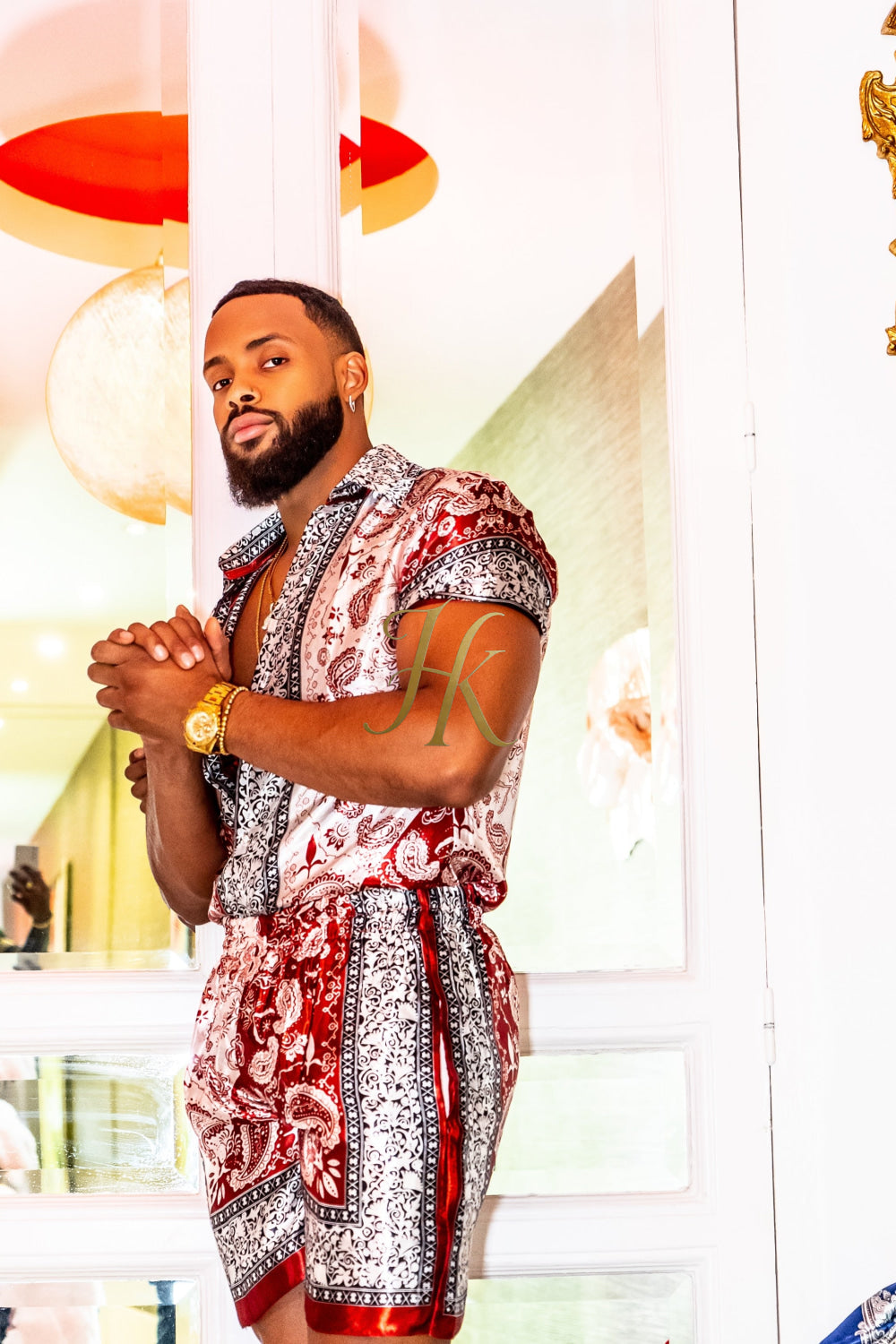 Red Mens Luxury Silk Dress Set Outfits