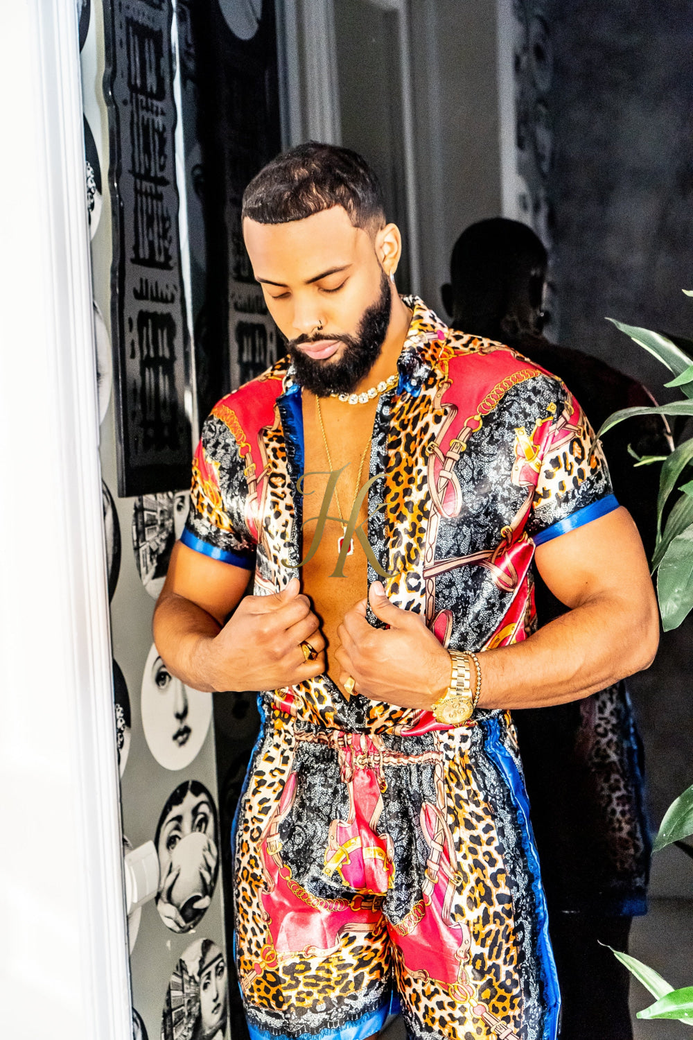 2 Piece Mens Silk/Satin Shirt Shorts