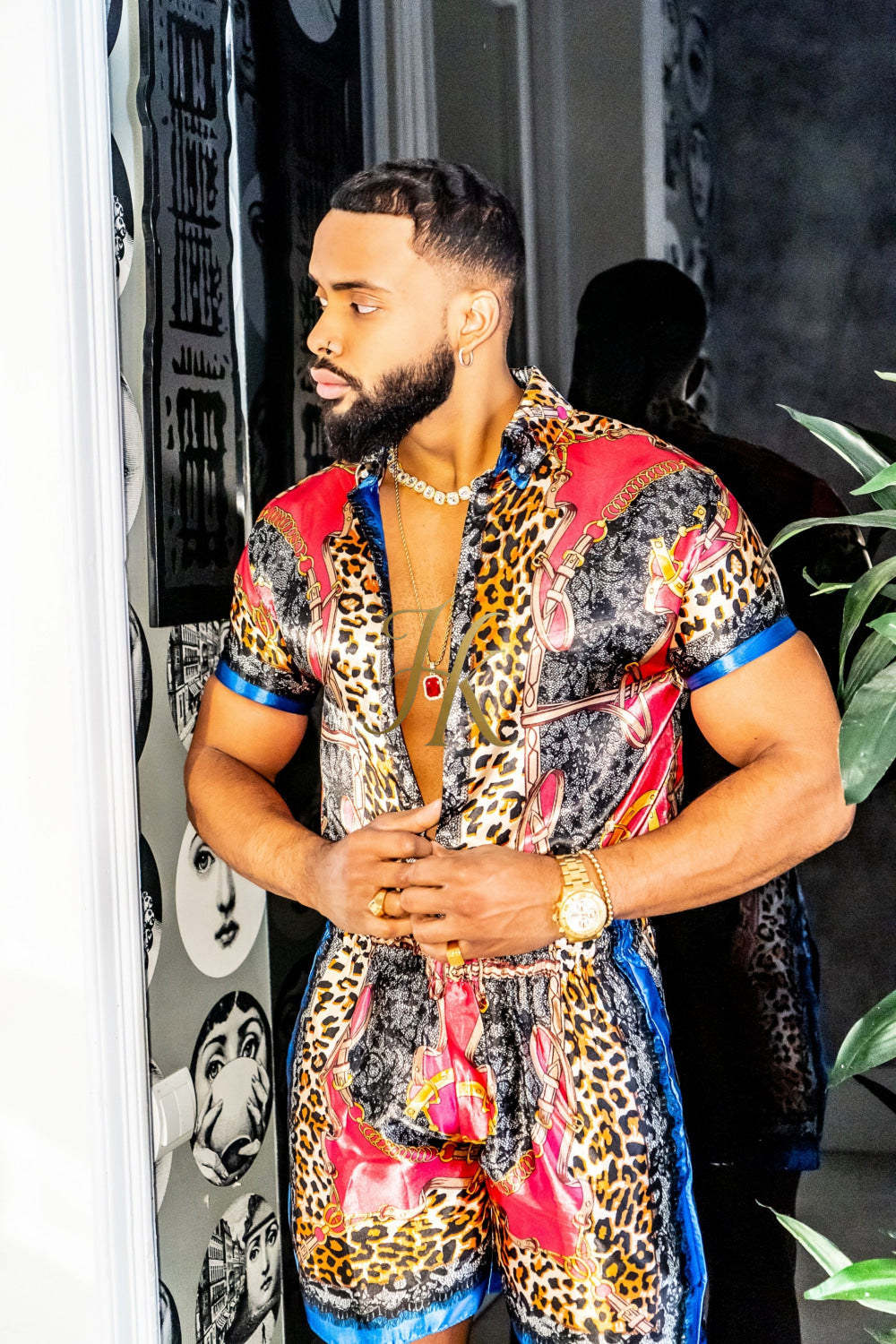 2 Piece Mens Silk/Satin Shirt Shorts