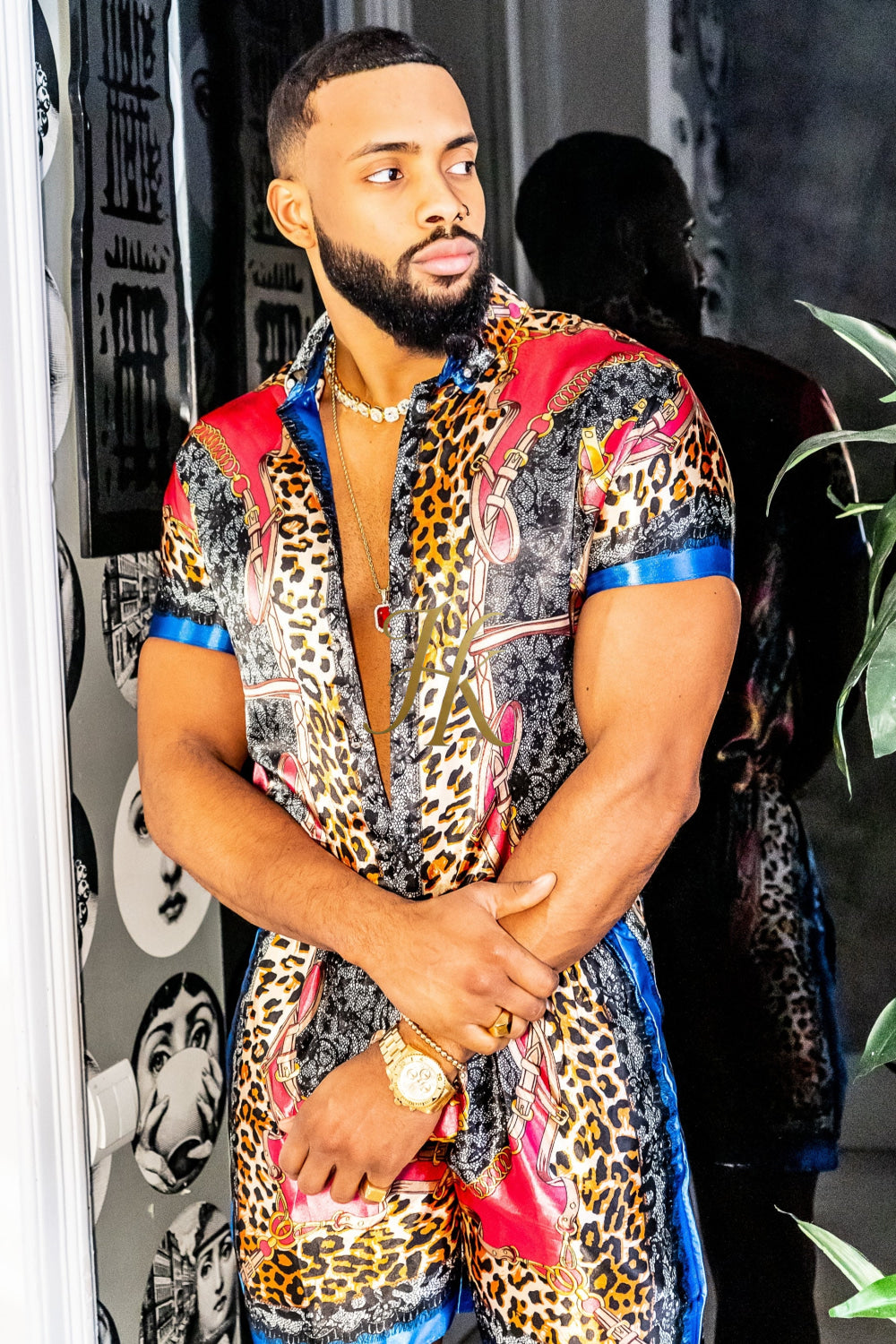 2 Piece Mens Silk/Satin Shirt Shorts