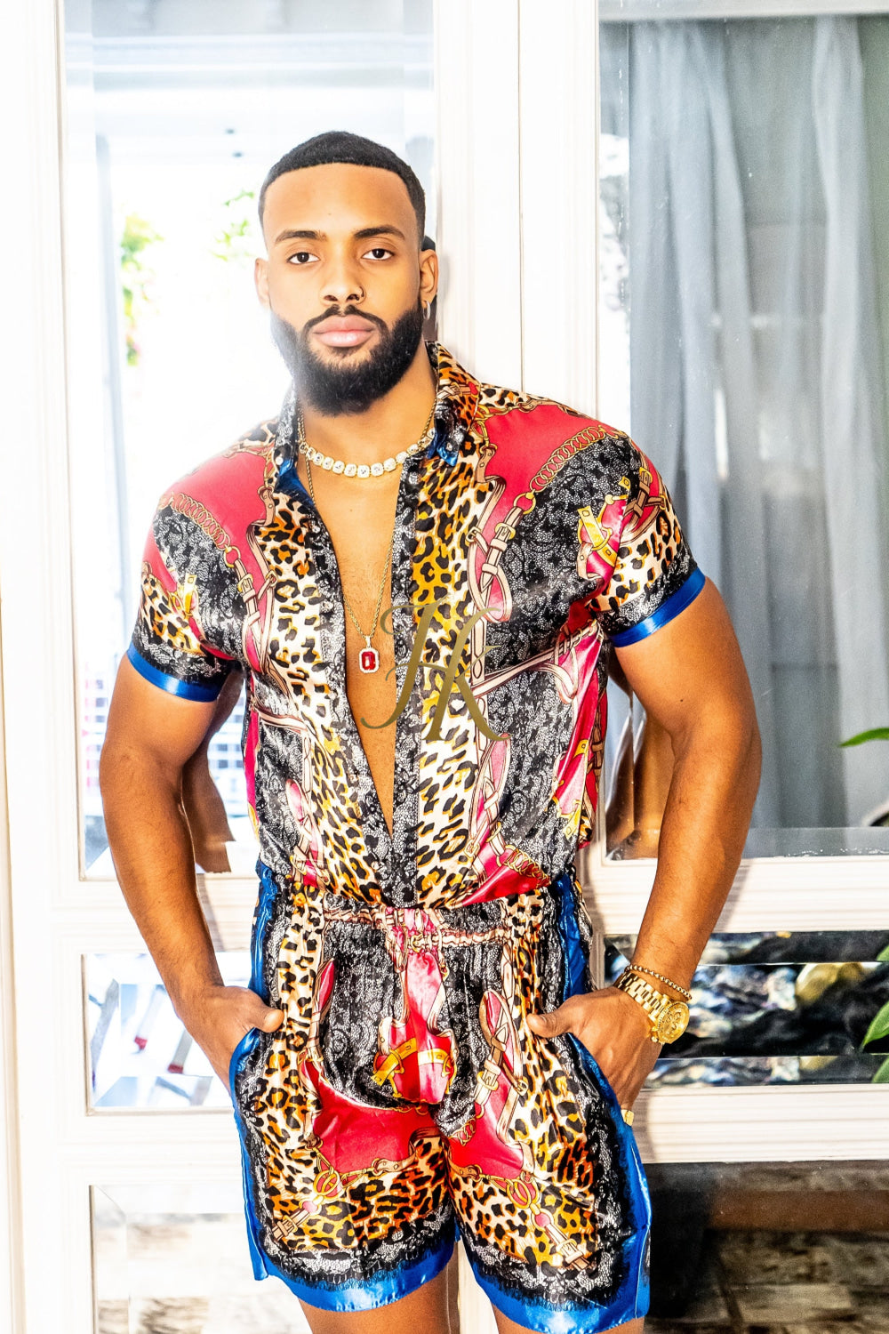 2 Piece Mens Silk/Satin Shirt Shorts