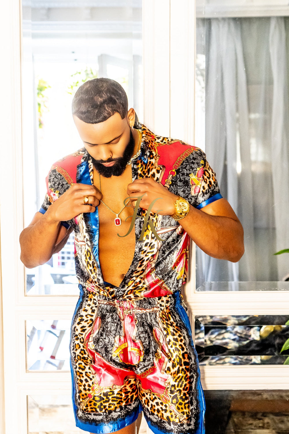 2 Piece Mens Silk/Satin Shirt Shorts