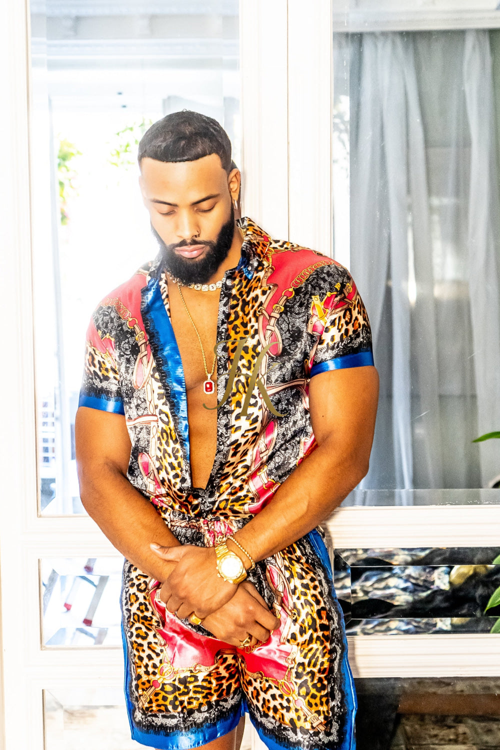 2 Piece Mens Silk/Satin Shirt Shorts