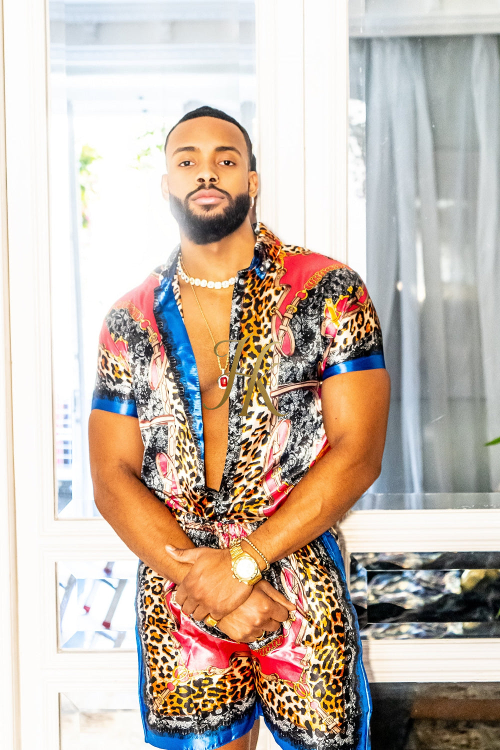 2 Piece Mens Silk/Satin Shirt Shorts