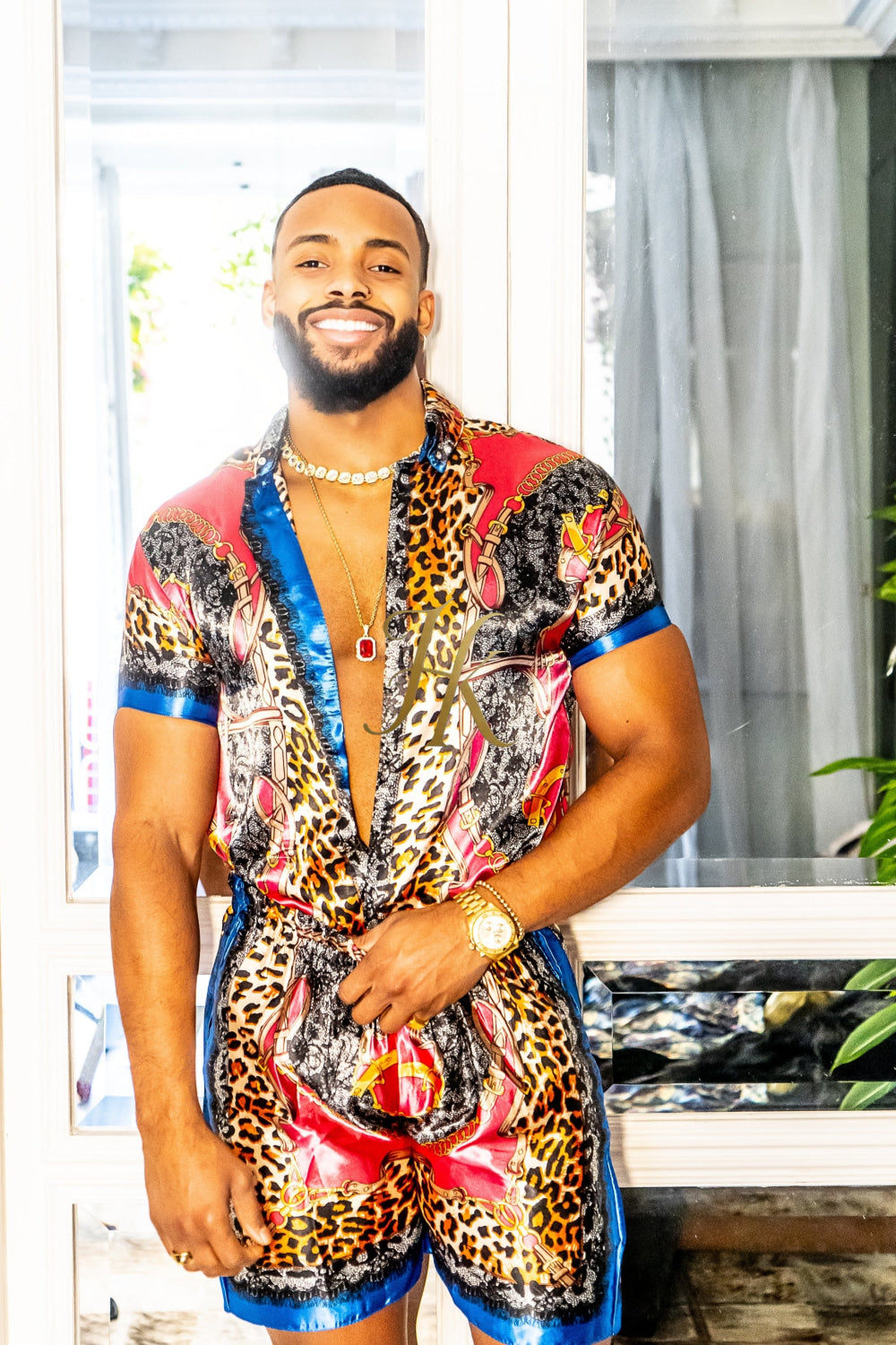 2 Piece Mens Silk/Satin Shirt Shorts