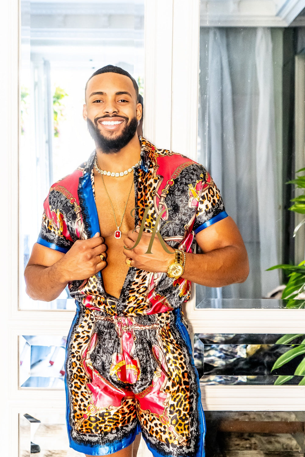 2 Piece Mens Silk/Satin Shirt Shorts