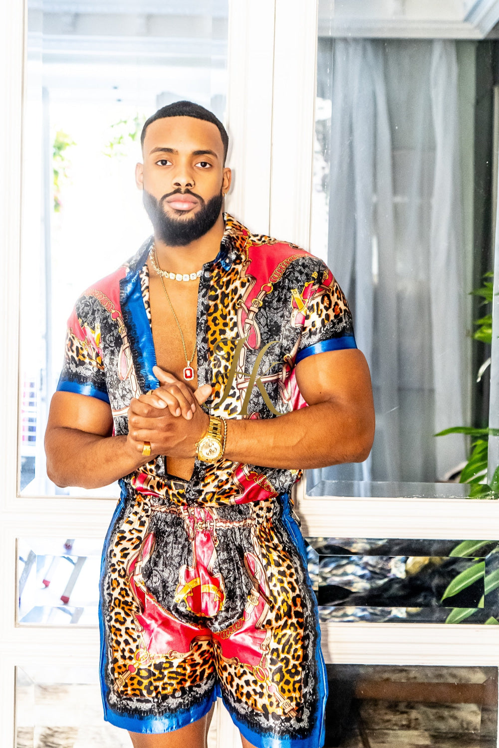 2 Piece Mens Silk/Satin Shirt Shorts