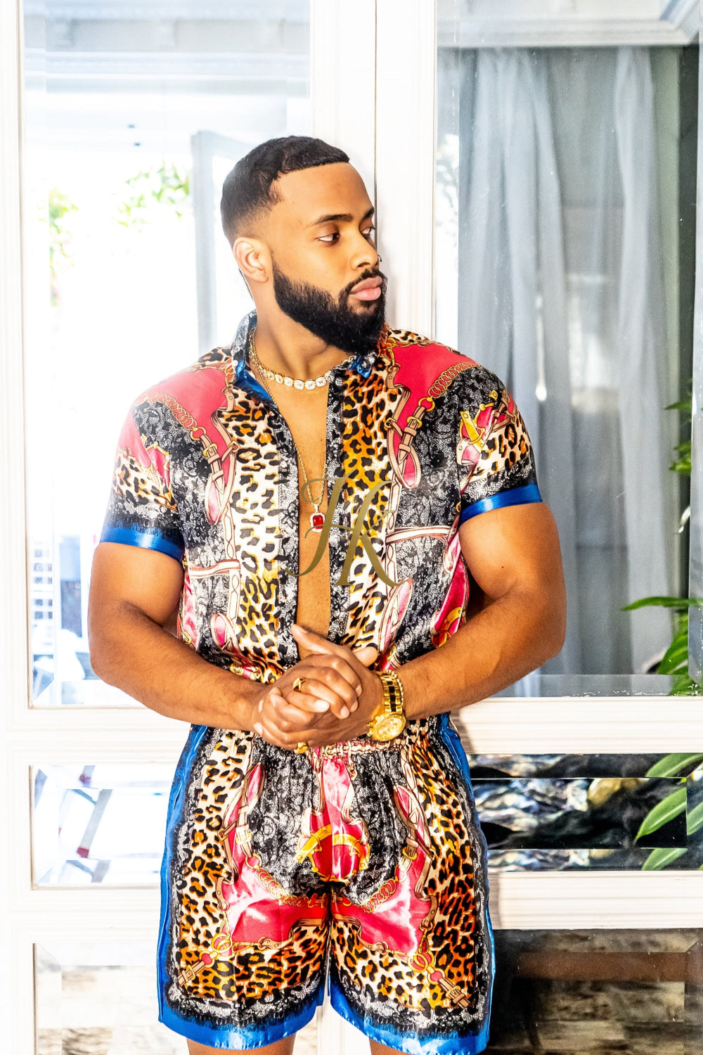 2 Piece Mens Silk/Satin Shirt Shorts