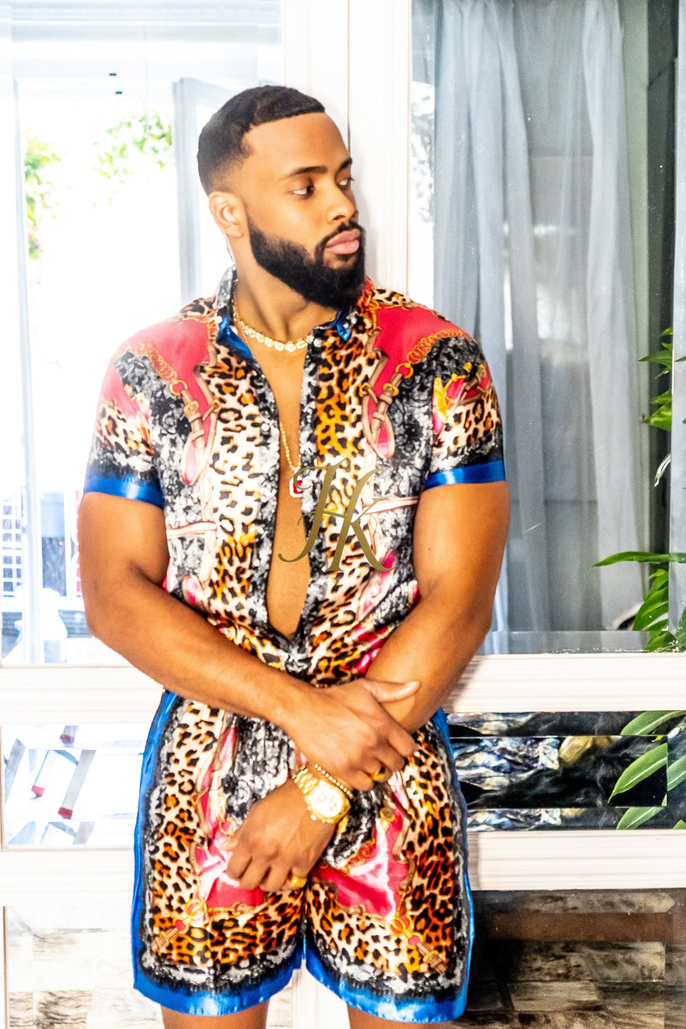 2 Piece Mens Silk/Satin Shirt Shorts
