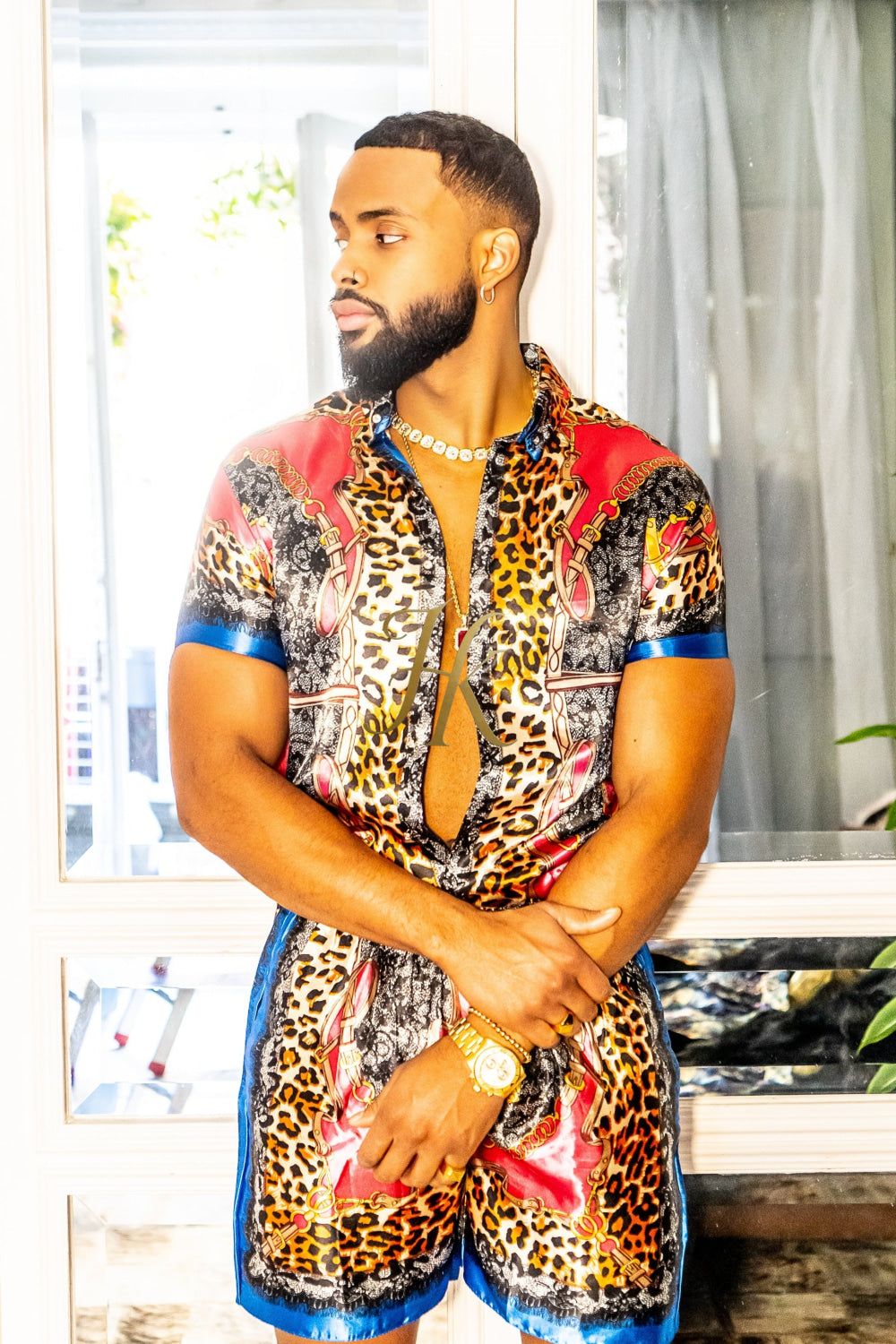 2 Piece Mens Silk/Satin Shirt Shorts