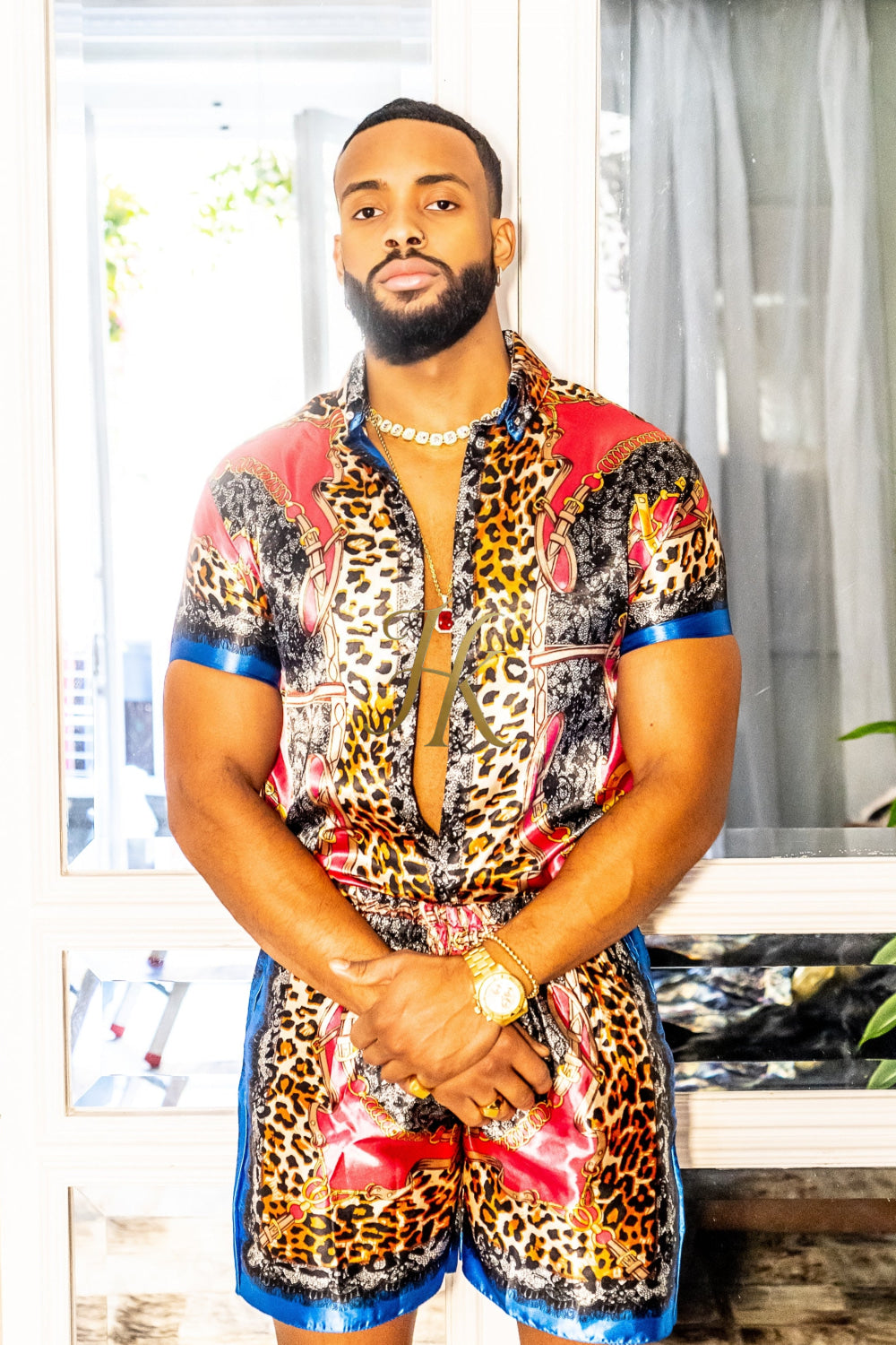 2 Piece Mens Silk/Satin Shirt Shorts