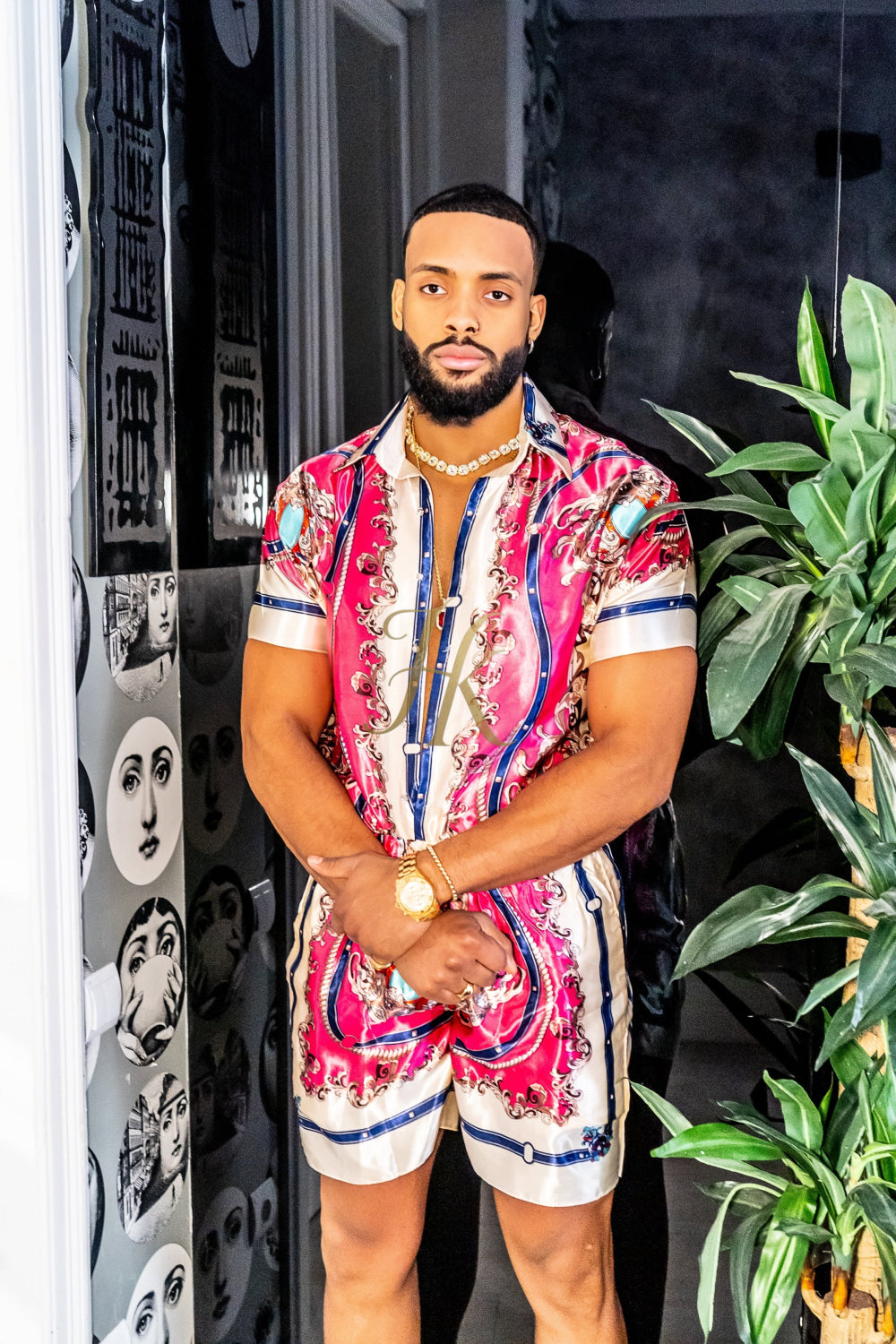 Handmade Men's Barocco Print Silk Set - Elevate Your Style with Pure Luxury - Personalized Sizing for Perfect Fit - kayibstrore