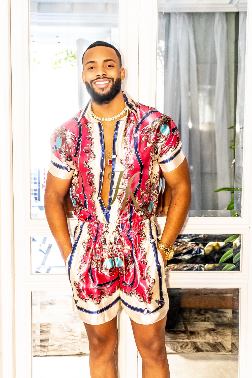 Handmade Men's Barocco Print Silk Set - Elevate Your Style with Pure Luxury - Personalized Sizing for Perfect Fit - kayibstrore