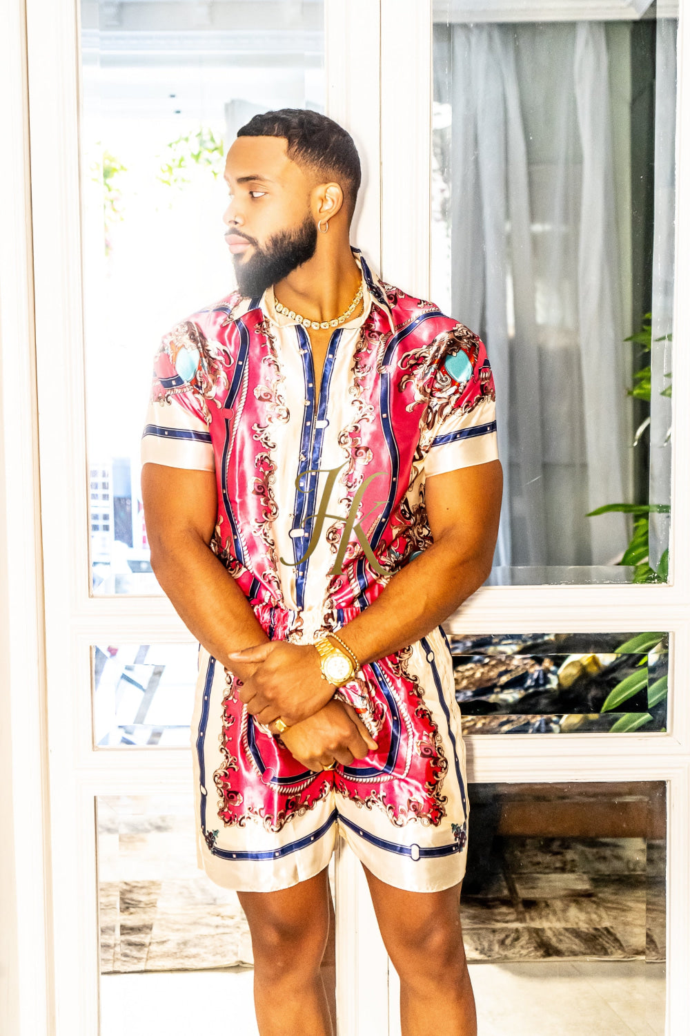 Handmade Men's Barocco Print Silk Set - Elevate Your Style with Pure Luxury - Personalized Sizing for Perfect Fit - kayibstrore