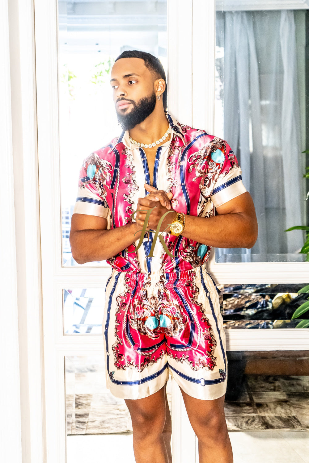 Handmade Men's Barocco Print Silk Set - Elevate Your Style with Pure Luxury - Personalized Sizing for Perfect Fit - kayibstrore