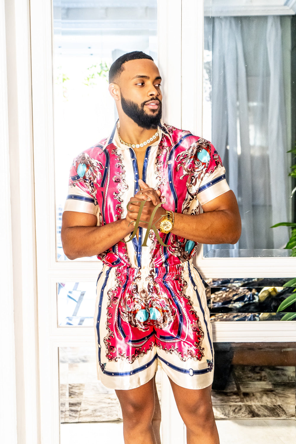 Handmade Men's Barocco Print Silk Set - Elevate Your Style with Pure Luxury - Personalized Sizing for Perfect Fit - kayibstrore