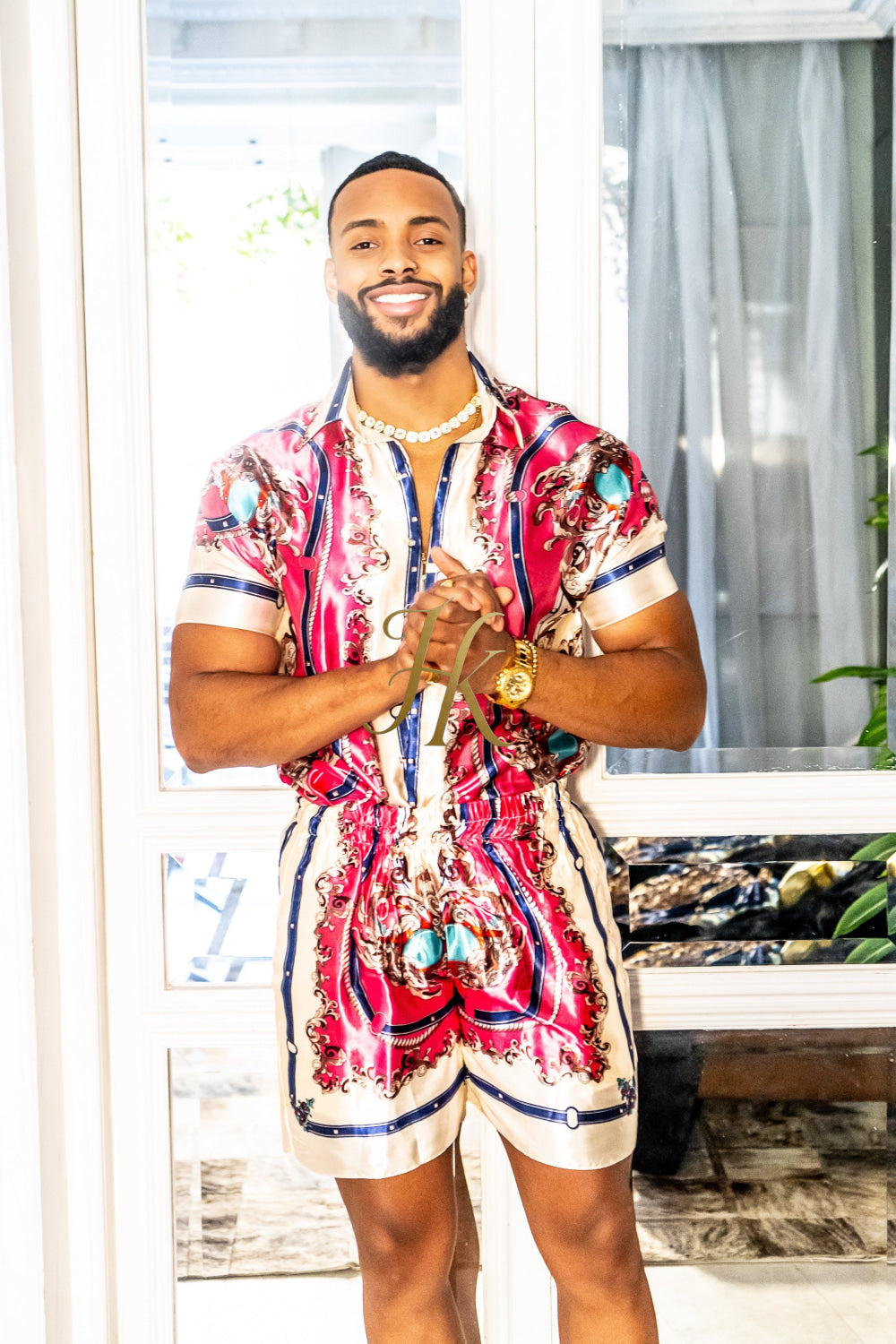 Handmade Men's Barocco Print Silk Set - Elevate Your Style with Pure Luxury - Personalized Sizing for Perfect Fit - kayibstrore