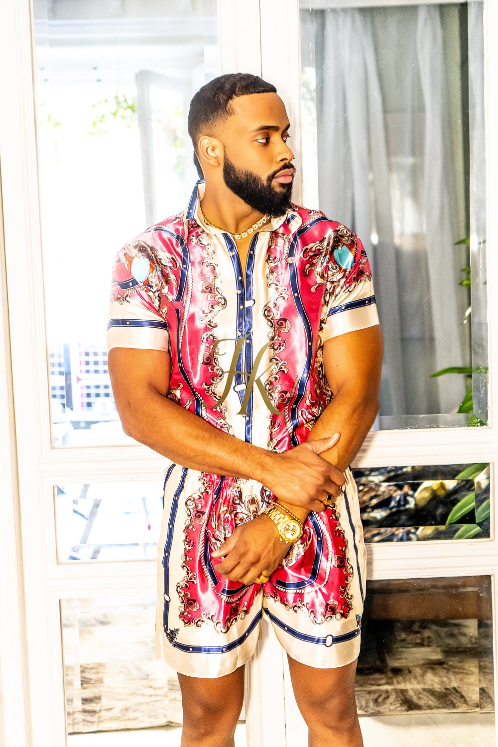 Handmade Men's Barocco Print Silk Set - Elevate Your Style with Pure Luxury - Personalized Sizing for Perfect Fit - kayibstrore