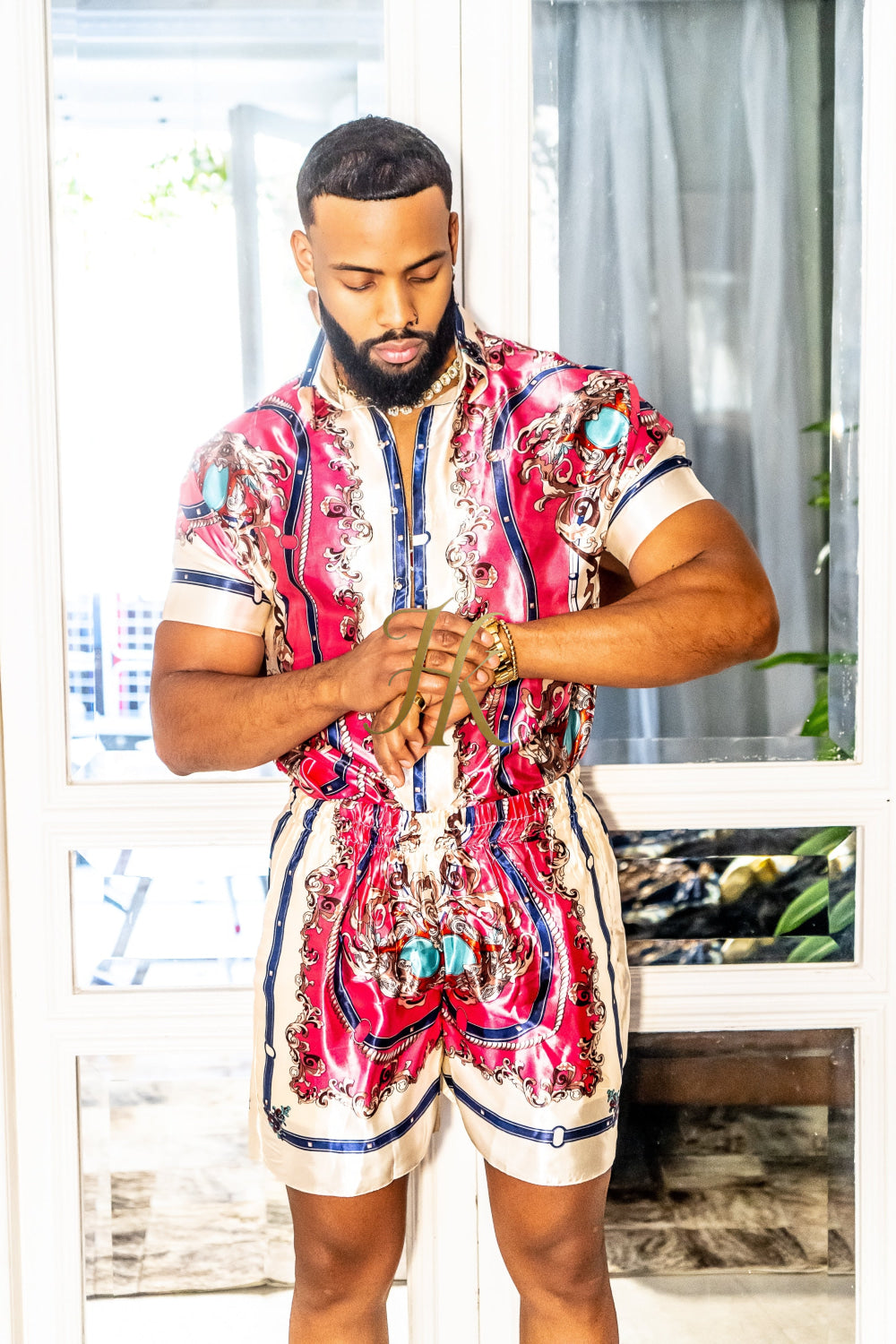 Handmade Men's Barocco Print Silk Set - Elevate Your Style with Pure Luxury - Personalized Sizing for Perfect Fit - kayibstrore