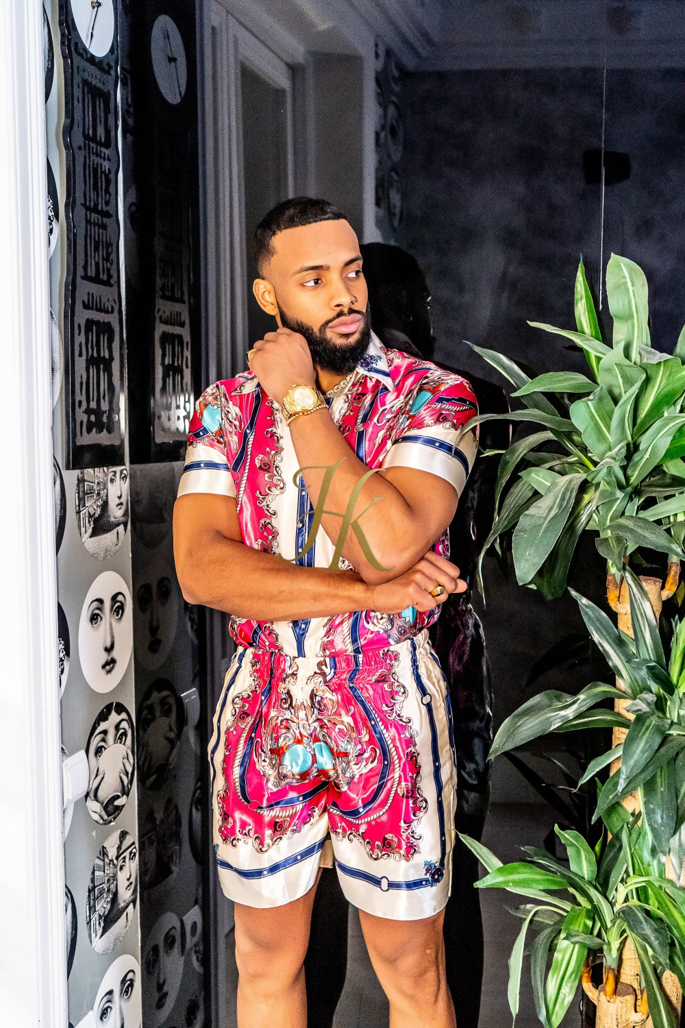 Handmade Men's Barocco Print Silk Set - Elevate Your Style with Pure Luxury - Personalized Sizing for Perfect Fit - kayibstrore