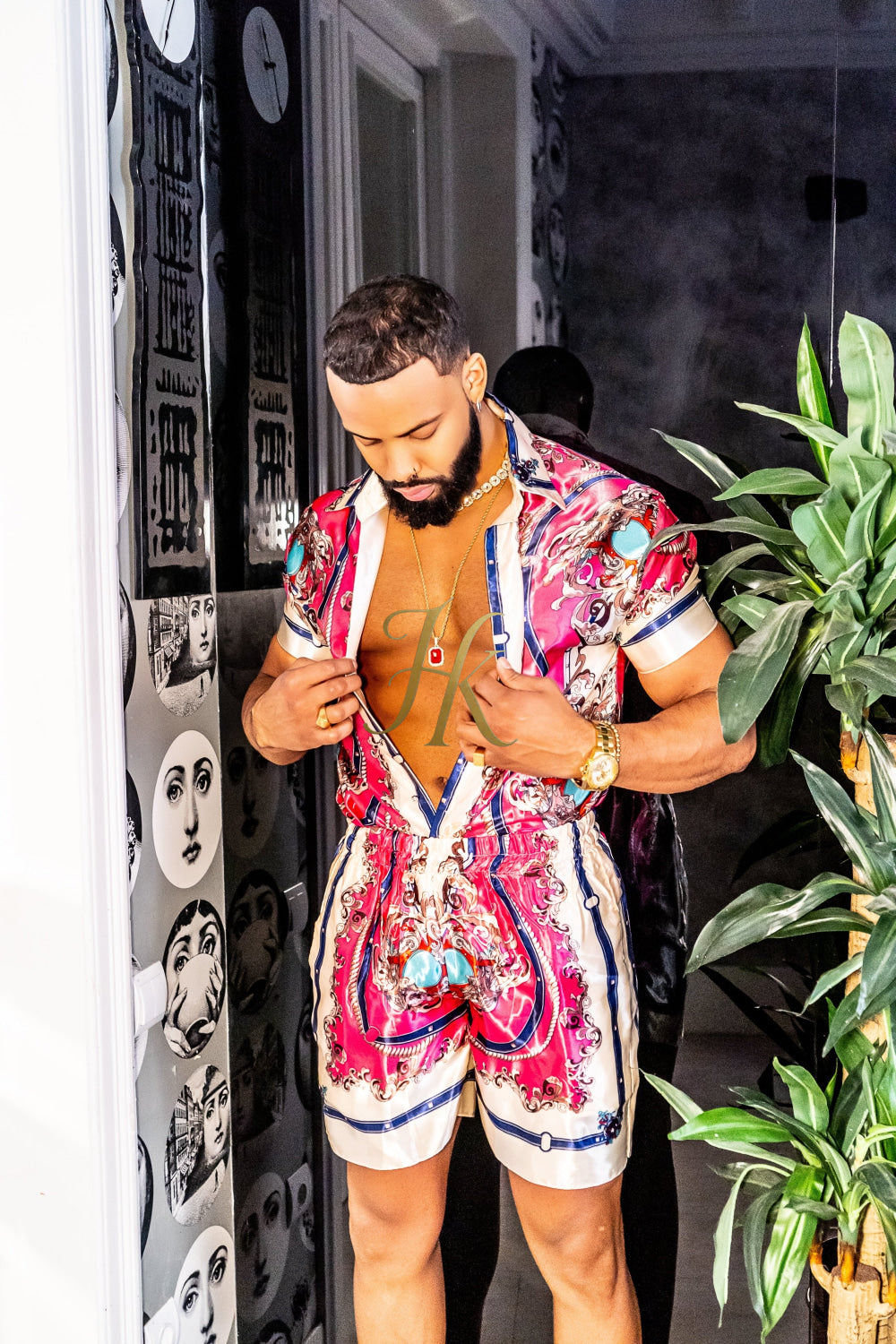 Handmade Men's Barocco Print Silk Set - Elevate Your Style with Pure Luxury - Personalized Sizing for Perfect Fit - kayibstrore