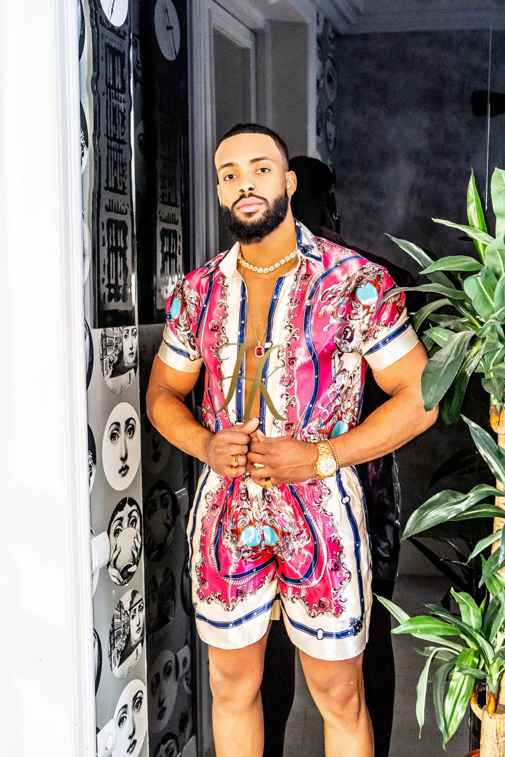 Handmade Men's Barocco Print Silk Set - Elevate Your Style with Pure Luxury - Personalized Sizing for Perfect Fit - kayibstrore