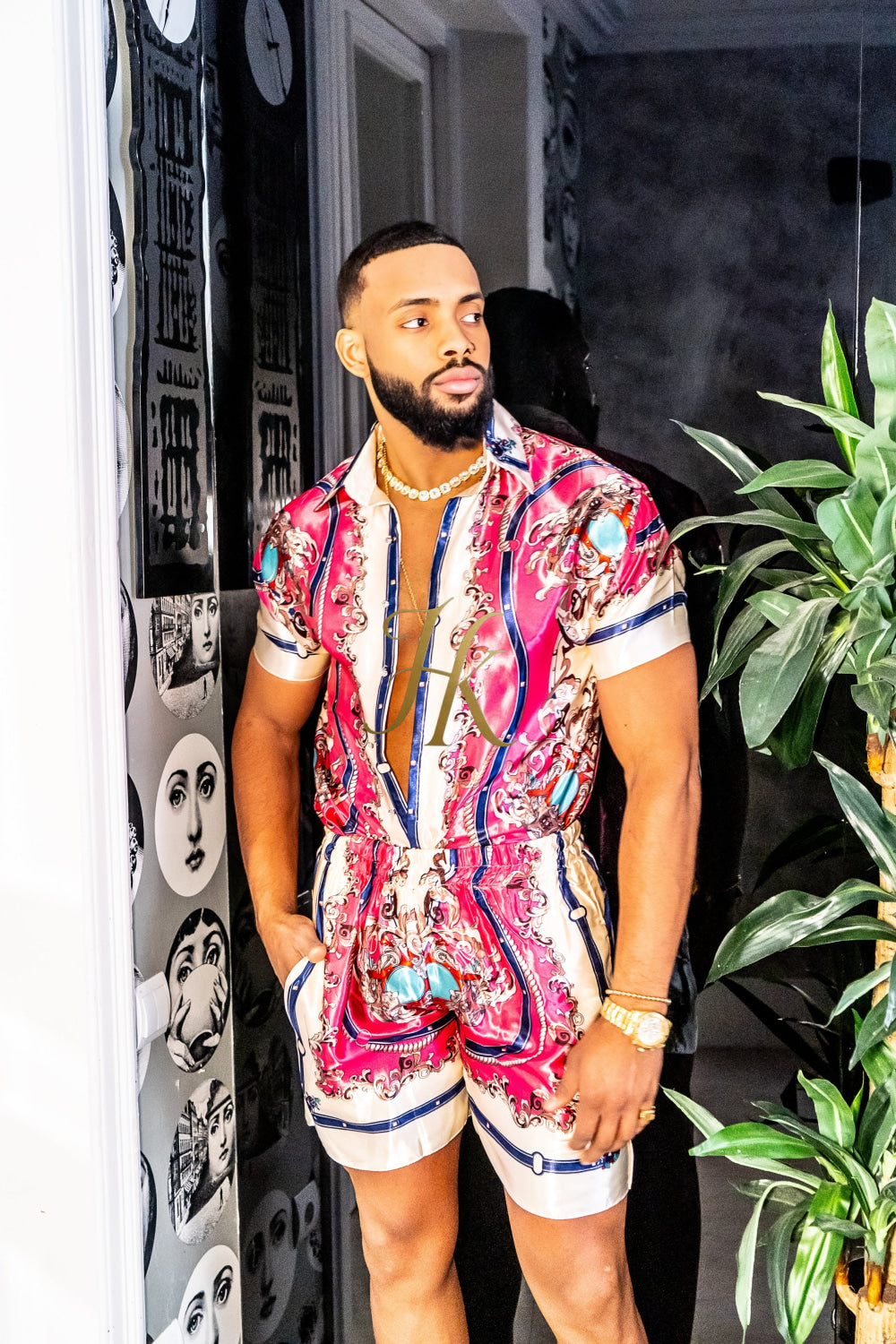 Handmade Men's Barocco Print Silk Set - Elevate Your Style with Pure Luxury - Personalized Sizing for Perfect Fit - kayibstrore