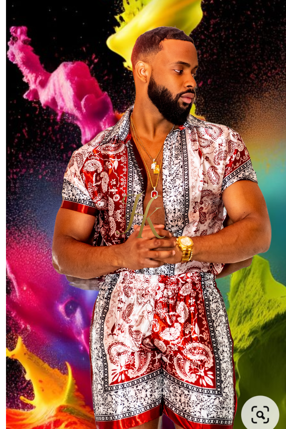 Summer Mens Luxury Silk Dress Set Outfits