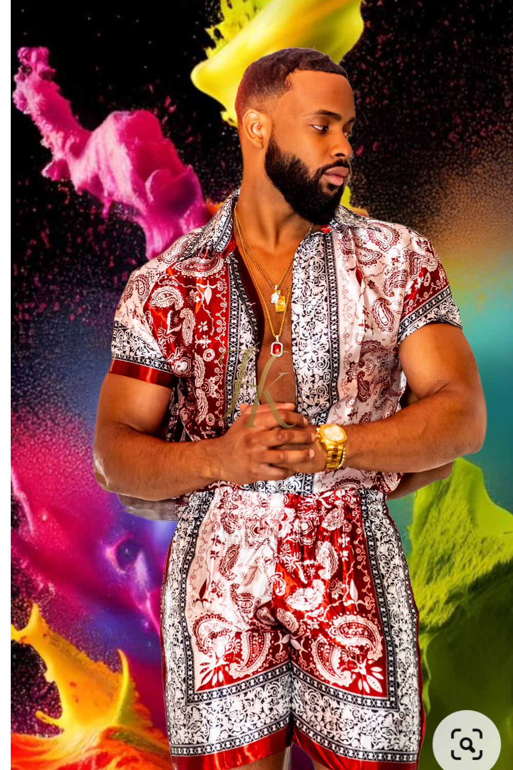Summer Mens Luxury Silk Dress Set Outfits