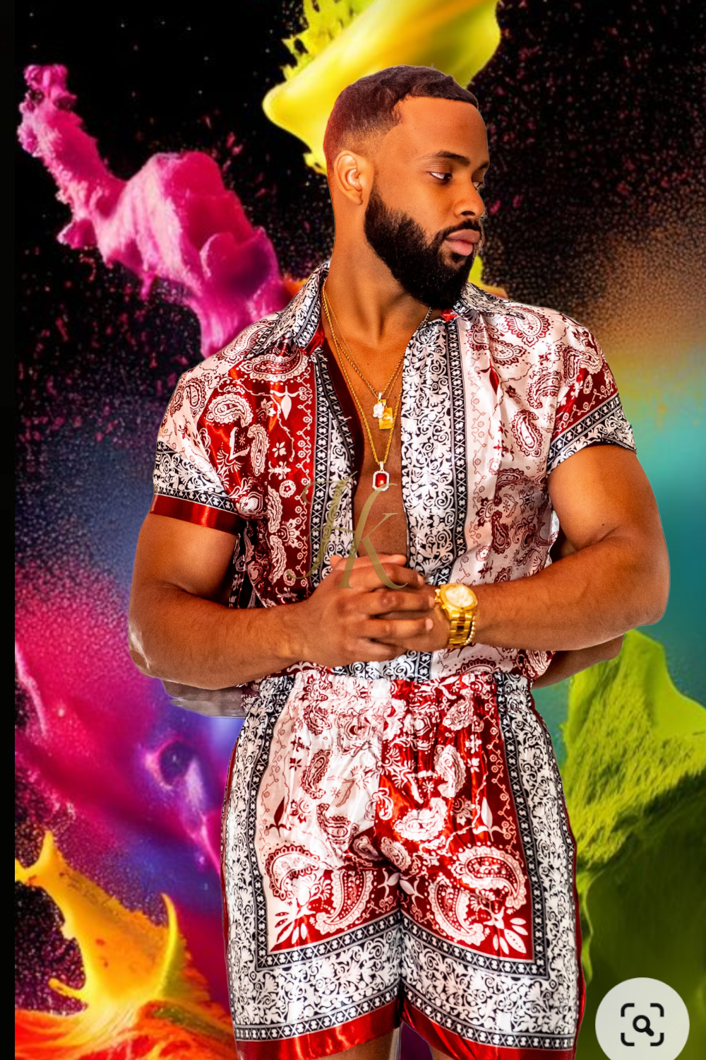 Summer Mens Luxury Silk Dress Set Outfits