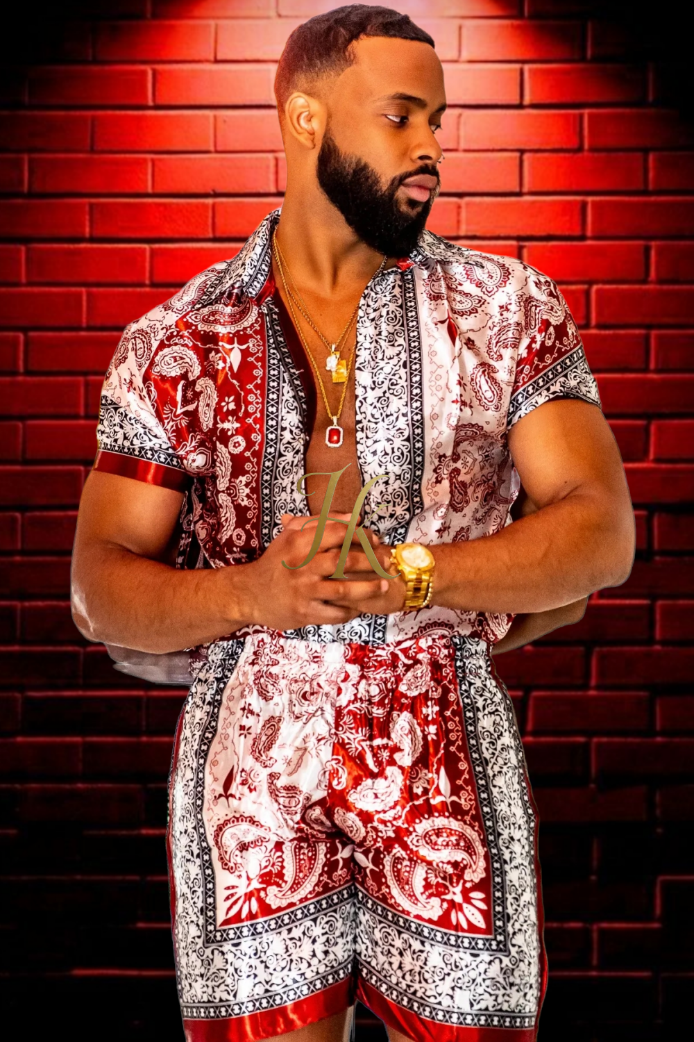 Summer Mens Luxury Silk Dress Set Outfits