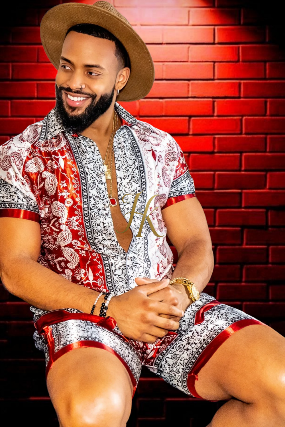 Summer Mens Luxury Silk Dress Set Outfits