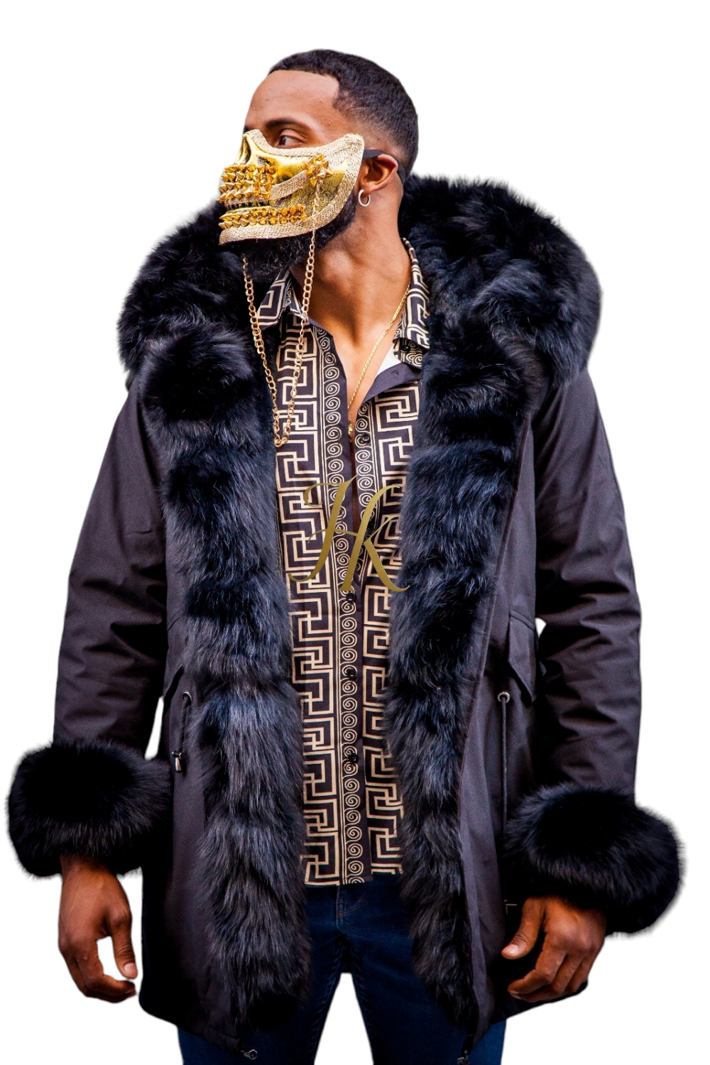 Best Collection Of Mens Fox Designer Coats Black Coat With Black Fur / M