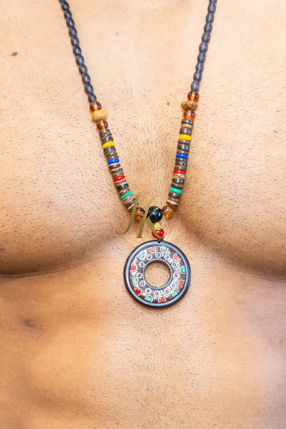 Green and Brown Men's Necklace - Elevate Your Beach Look with Boho Elegance - Natural Gemstones and Agate Pendant. - kayibstrore