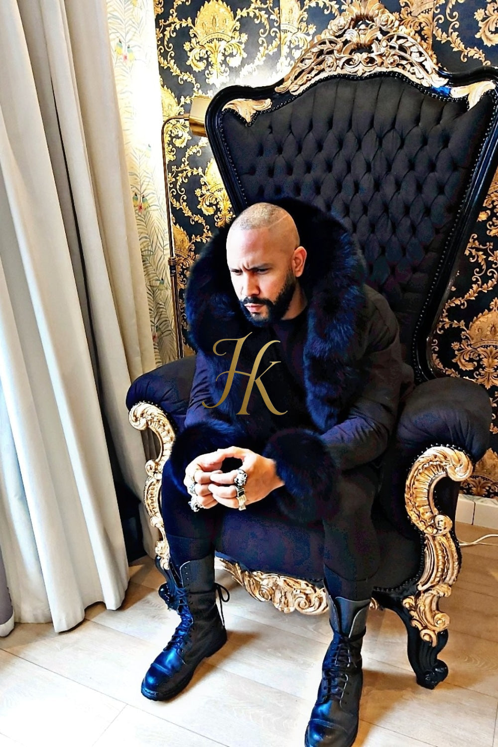 Mens Black Fox Fur Coat 4-In-1 Waterproof