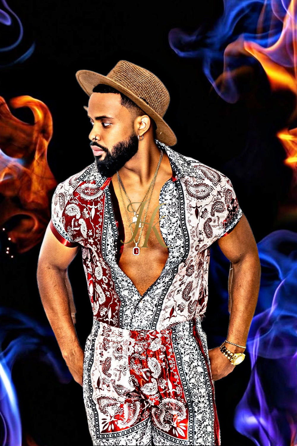 Summer Mens Luxury Silk Dress Set Outfits