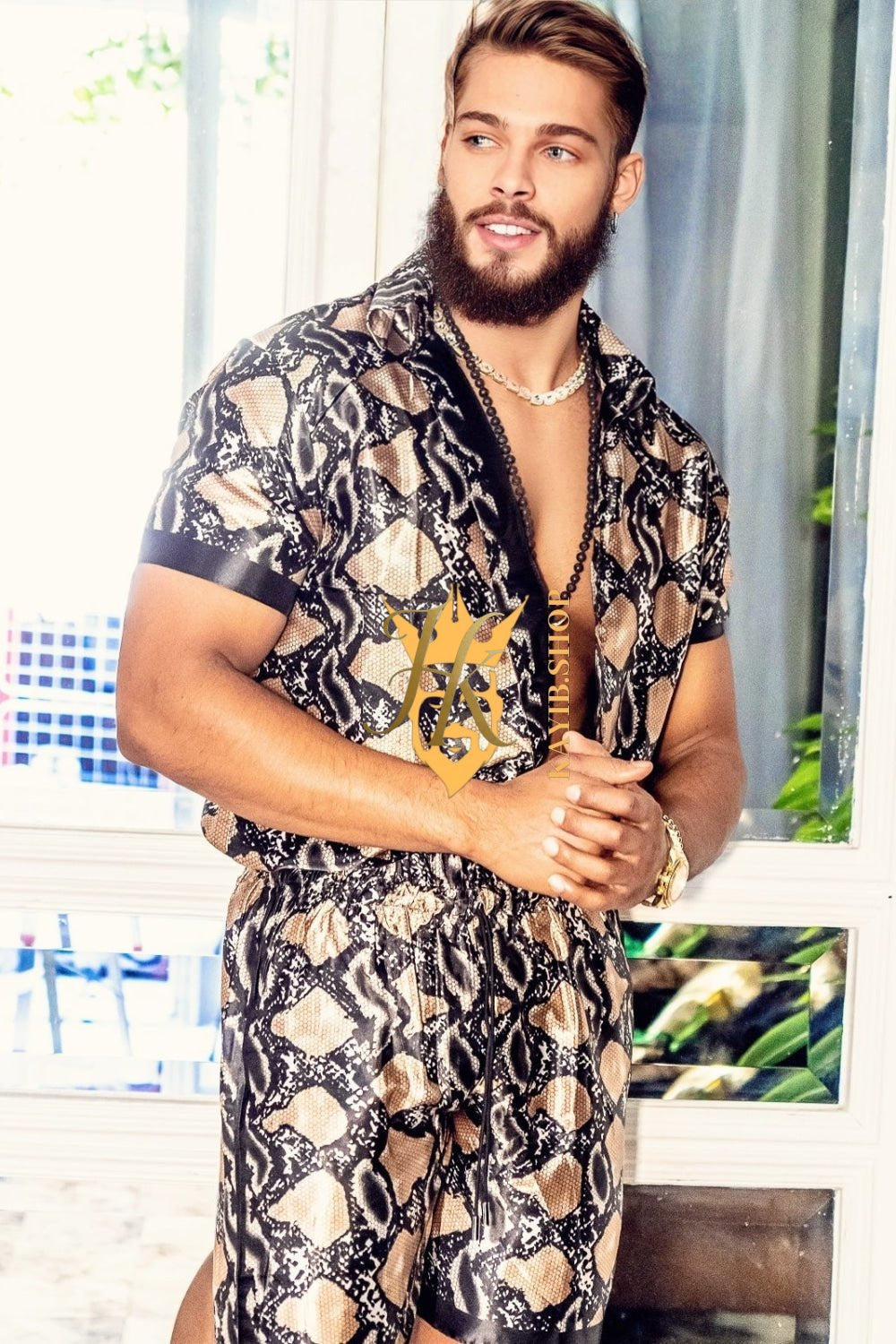 Barocco Print Handmade Men's Luxury Silk Dress Set - Elevate Your Style Game with Opulent Comfort and Durability - kayibstrore