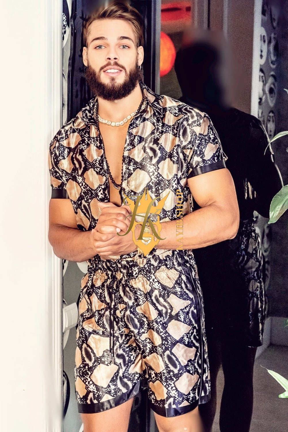 Barocco Print Handmade Men's Luxury Silk Dress Set - Elevate Your Style Game with Opulent Comfort and Durability - kayibstrore