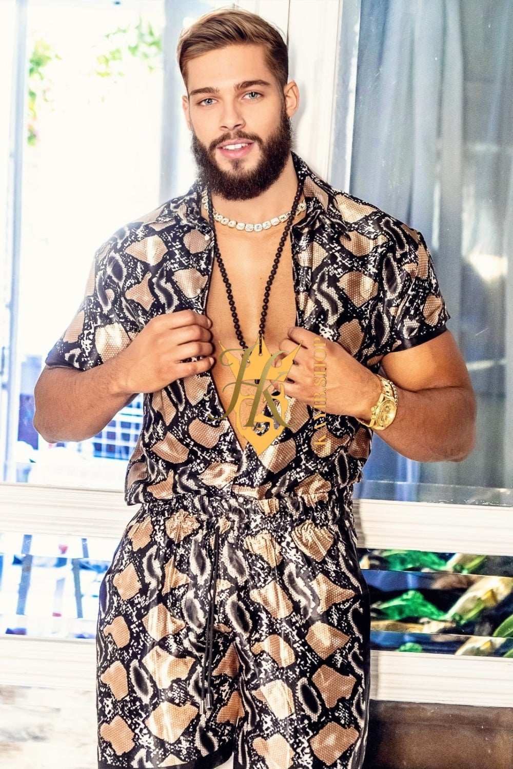 Barocco Print Handmade Men's Luxury Silk Dress Set - Elevate Your Style Game with Opulent Comfort and Durability - kayibstrore