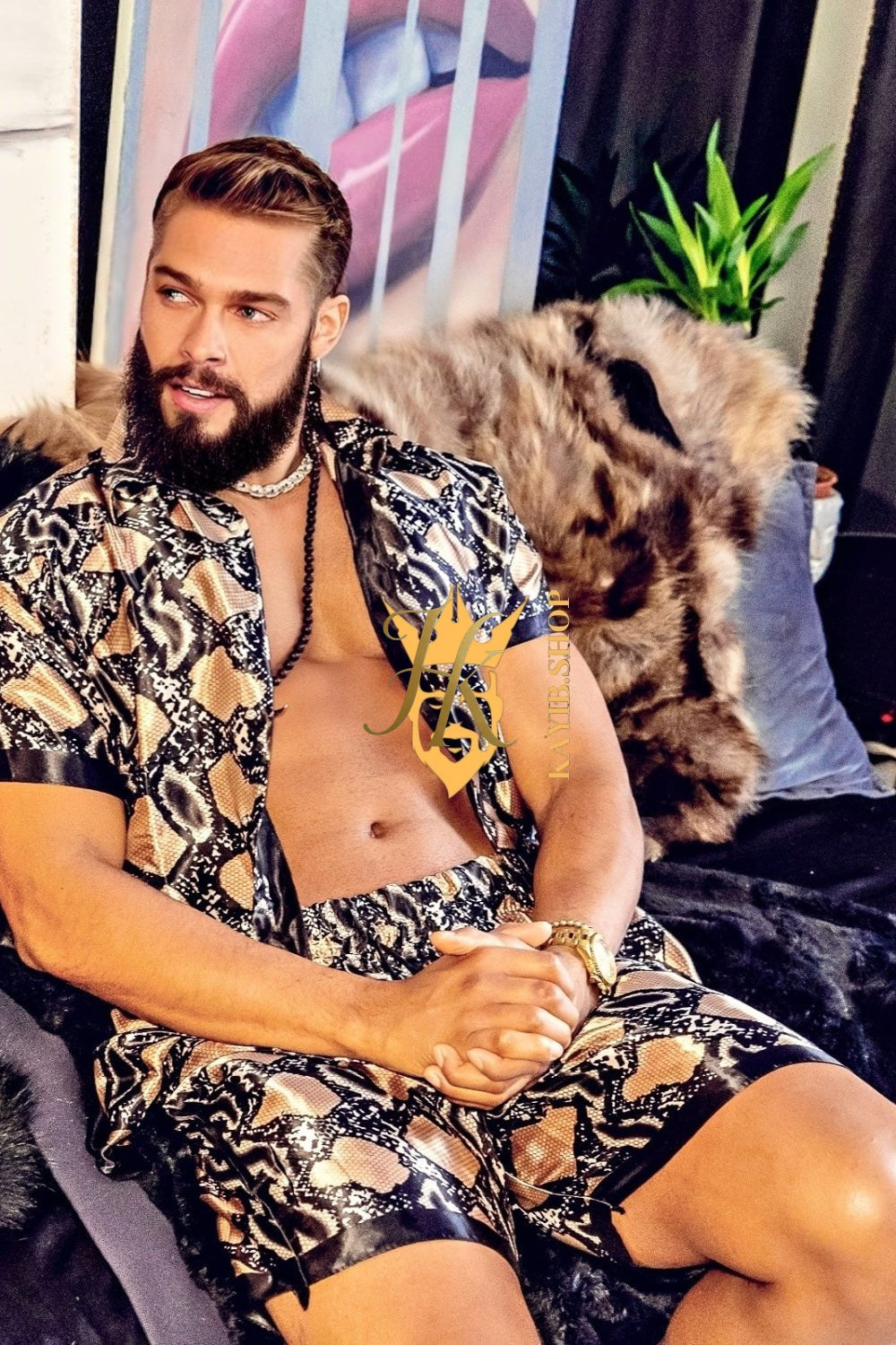 Barocco Print Handmade Men's Luxury Silk Dress Set - Elevate Your Style Game with Opulent Comfort and Durability - kayibstrore