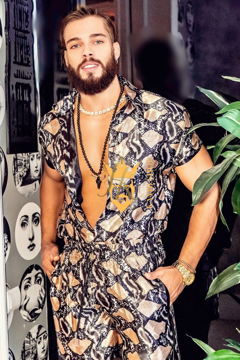 Barocco Print Handmade Men's Luxury Silk Dress Set - Elevate Your Style Game with Opulent Comfort and Durability - kayibstrore